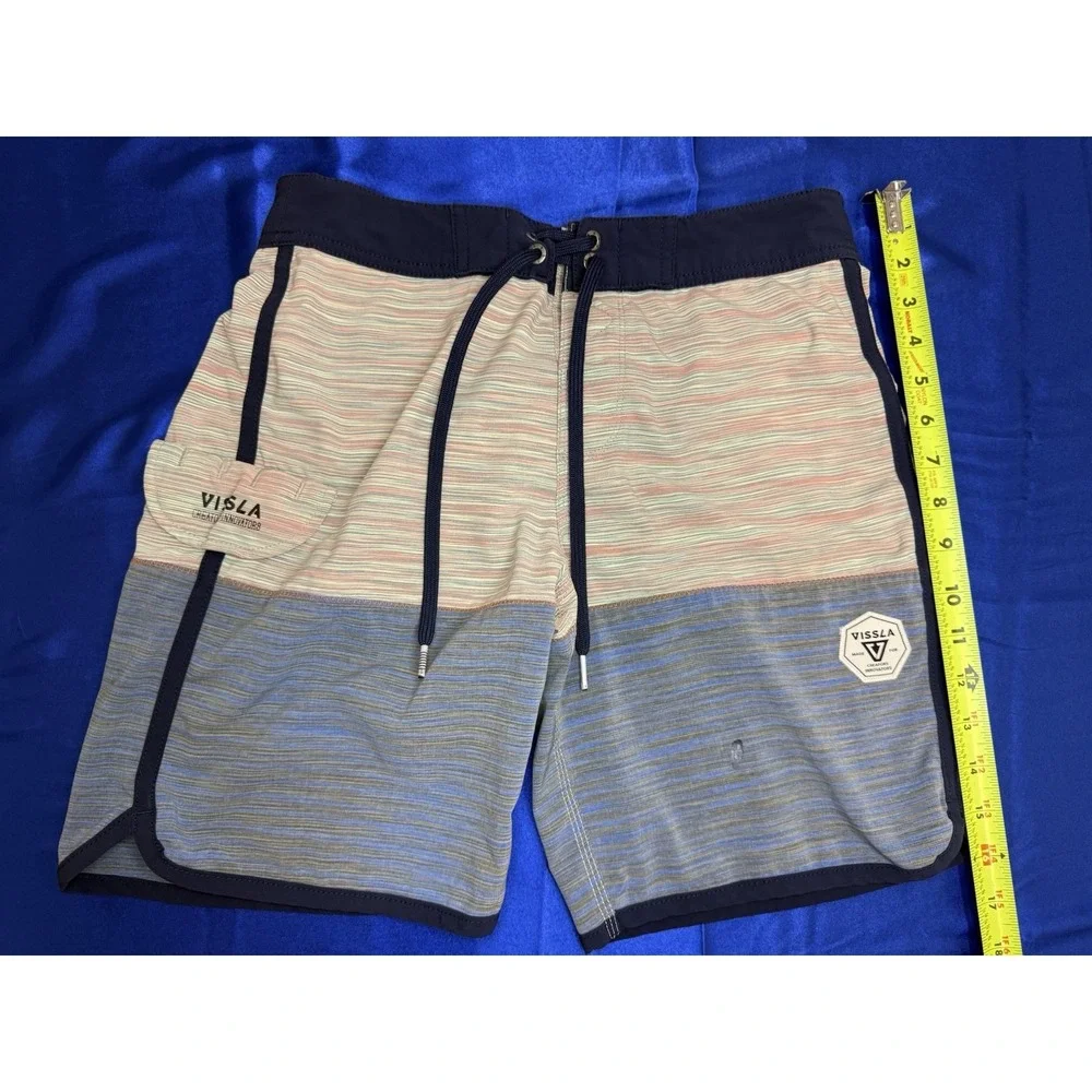 Vissla Men's Size 27 Blue Striped Board Shorts Swim Trunks Surfer Surfwear Beach